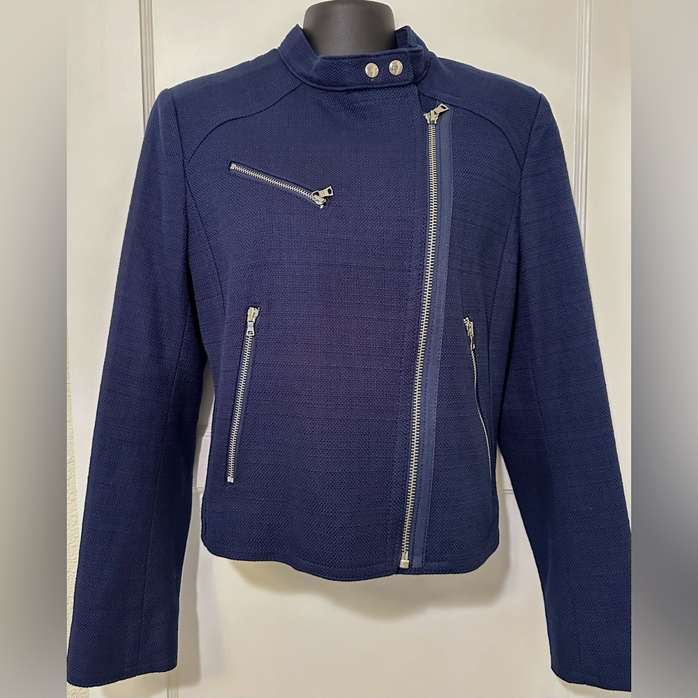 Gap Navy Blue Zipper Accent Moto Jacket Blazer